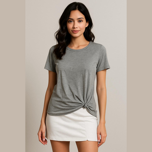 NWOT Belle by Kim Gravel Grey Tie Front Tee T-Shirt Medium M